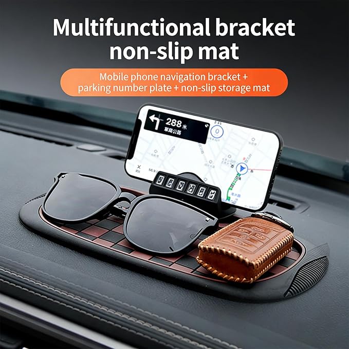 Multifunctional Car Dashboard Anti-Slip Mat with Phone Holder and Parking Number Display, Heat Resistant PVC Non-Slip Pad for
