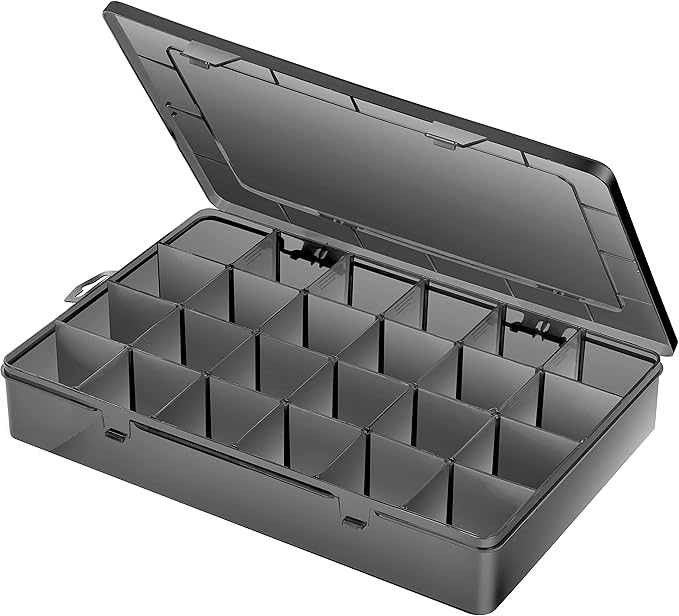 Gbivbe Large 24 Grids Plastic Organizer Box Adjustable Dividers,Clear Storage Box for Jewelry, Art DIY Crafts, Washi Tapes, B