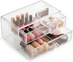 Acrylic Makeup Organizer 2 Drawer Transparent Makeup Storage Box with DIY Flower Nails Tips Jewelry Cosmetic Organizer Dustpr