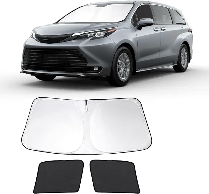 3PCS Car Window Shades Front Windshield Sun Shade Foldable Window Shade Custom Fit for Toyota Sienna 2016-2026 Accessories Car Shades for Front Windows Anti-UV Rays Block Heat