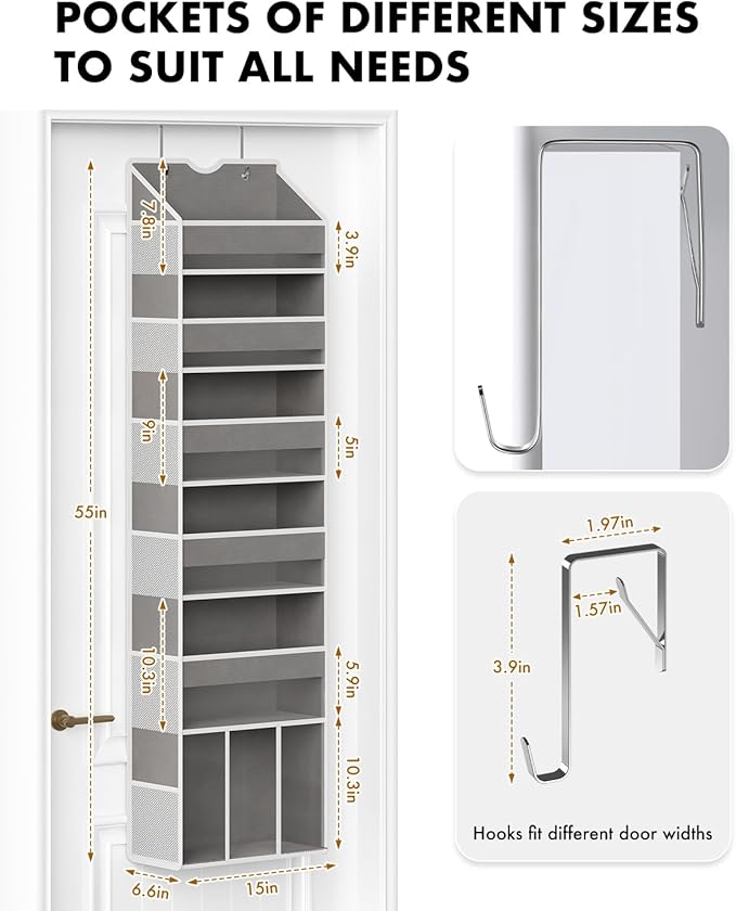 Over The Door Organizer, Hanging 6-Shelf Storage Organizer with 50lb Heavy Duty Perfect for Bathroom Closet Nursery Bedroom (