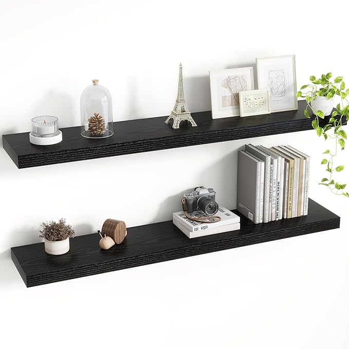 40 Inch Floating Shelves, 8 Inch Deep Floating Shelves for Wall, Hanging Shelf with Invisible Brackets, Deep Shelves for Bath