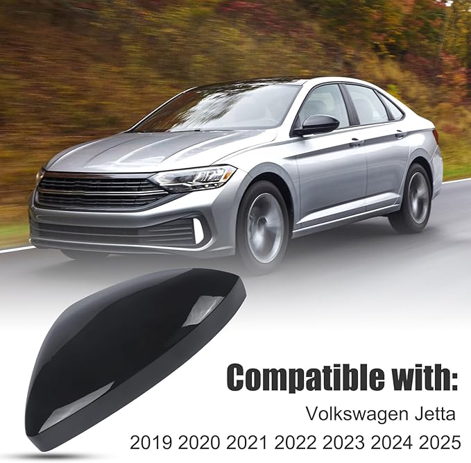 DERI Driver Side Mirror Cap Compatible with Volkswagen Jetta 2019 2020 2021 2022 2023 2024 2025, Left Side Mirror Cover fit for VW Jetta US Version Without Turn Signals, Glossy Black, 17A857537AGRU