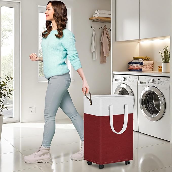 HomeHacks 75L Rolling Laundry Basket with Wheels, Collapsible & Waterproof Laundry Hamper, Mobile Clothes Hamper, Storage Lau