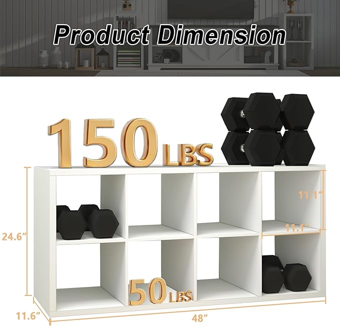 CTESNE【2026 Wooden Thick Frame 8 Cube Storage Organizer Shelf with Anti-Tipping Kits + Reversible Open Back Bookcase, Horizon