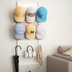 SWTYMIKI Over Door Hat Organizer - 4 Tier Metal Adjustable Wall Mounted Hat Rack with 12 Hooks Design, Hanging Baseball Cap O