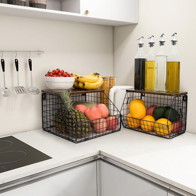 Mefirt Fruit Basket, Stackable Wall Mounted Fruit Baskets, Potato Baskets Onion Storage for Kitchen, Hanging Wire Basket with