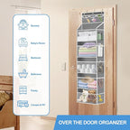 Over the Door Organizer with 5 Large Pockets, 5+3 Tiers Shelf Hanging Door Organizer, Adjustable Hanging Closet Organizer wit
