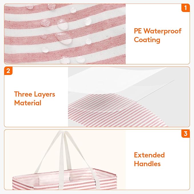 Lifewit Extra Large Tote Bag, Reusable Grocery Bags with Metal Wire Frame and Handles, Standing Utility Foldable Shopping Bags for Storage, Picnics, Beach, Laundry, Car, 46L, 1 Pack, Pink