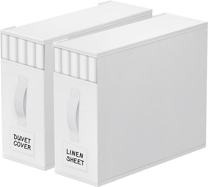 StorageTastic 2 Pack Bed Sheet Closet Organizers and Storage,Sturdy Foldable Storage Containers with Window and Label,Storage