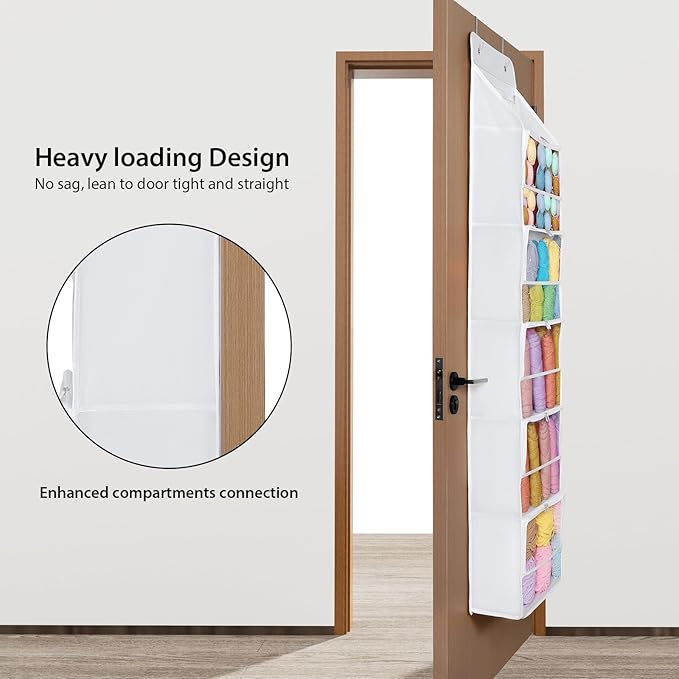 Univivi Hanging Yarn Storage Organizer with 6 Zipper Closure Compartments, Large Capacity Knitting Organizer Storage, Over th
