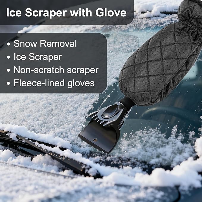 Ice Scraper with Glove - Waterproof Ice Scrapers Snow Removal Tool for Car Windshield, SUV, Truck - Comfortable Mitt Glove for Quick Ice & Snow Removal (Blue)