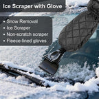 Ice Scraper with Glove - Waterproof Ice Scrapers Snow Removal Tool for Car Windshield, SUV, Truck - Comfortable Mitt Glove for Quick Ice & Snow Removal (Black)