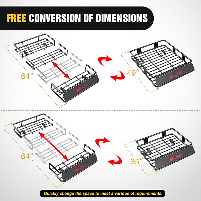 Nilight 64" x 39" x 6" Universal Roof Rack Cargo Basket Heavy-Duty 250LBS Capacity Rooftop Cargo Carrier Luggage Holder for SUV Truck Vehicle