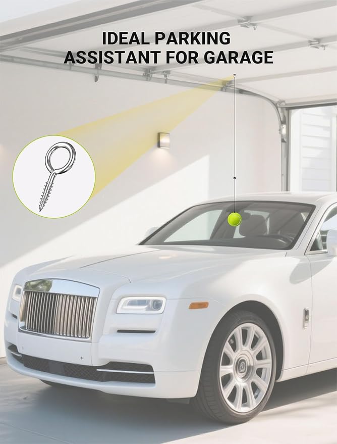 4-Packs Garage Tennis Ball Parking Aid with Non-Elastic String, Garage Ball for Parking with Adjustment Buckle, Easy Installation, Car Stop Indicator for Garage Accessories