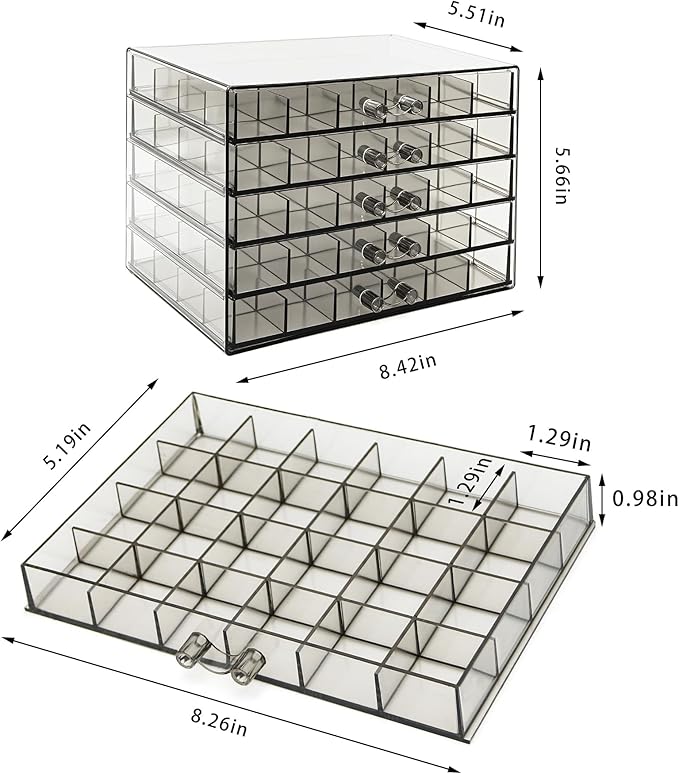 Clear Grey Acrylic Jewelry Storage Box, Earring Jewelry Organizer with 5 Drawers, 5-Layer Jewelry Box for Women, Earring Disp