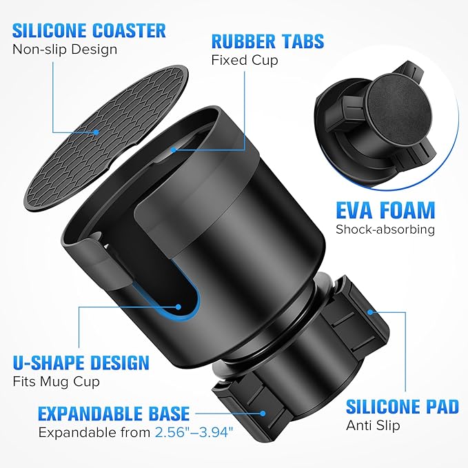 Car Cup Holder Phone Holder, Universal Adjustable Cell Phone Cup Holder Expander for Car, Fits All 4.0-7.0 Inches Smartphones, Most Bottles 20-40 oz, Black