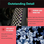PINCTROT D Shaped Bling Comfy Steering Wheel Cover with Jumbo Crystal Rhinestones, Anti-Slip Diamond Leather, Flat Bottom 14.5-15 Inch (Purple)