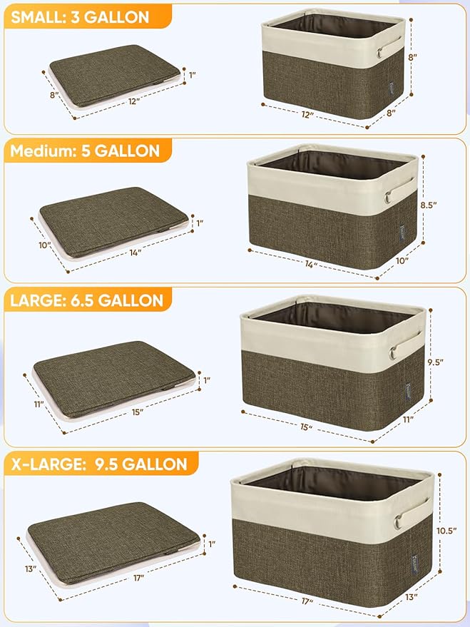 BALEINE 4 Pack Fabric Closet Storage Bins for Shelves, Linen Closet Organizers and Storage, Decorative Baskets for Organizing