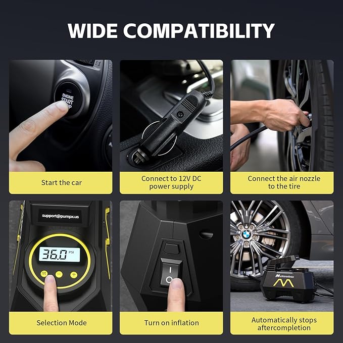Tire Inflator Portable Air Compressor, Air Pump for Car Tires-9.84 Ft Cord,12V DC-Powered Auto Pump with Digital Pressure Gauge,Emergency LED Light, Car Accessories for Motorcycle Bicycle Ball Balloon