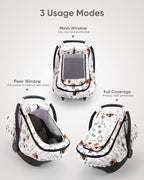 Car Seat Cover Baby Girls, Infant Car Seat Canopy Outdoor, 2 Layers with Mesh and Sun Shade Window for Summer Winter, Easy Ac