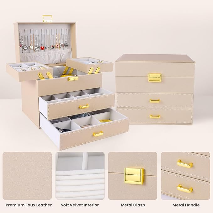 Dajasan Jewelry Organizer Box, Jewelry Holder Organizer Box, PU Leather Jewelry Box, Gift Idea for Valentine's Day, Birthday,