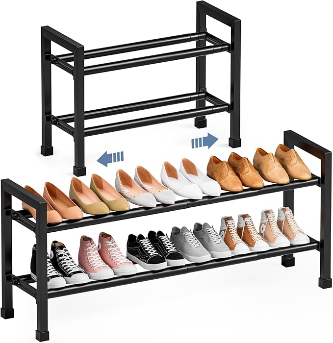 Mavivegue Expandable Shoe Rack, 2-Tier 19"-43.3" Adjustable Shoe Rack for Closet,Hall Entryway,Front Door,Garage, Sturdy Stee