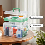 15QT Clear Medicine Organizer Storage Box with Handle & Tray - Thickened Plastic Empty First Aid Box, Multipurpose Medical Co