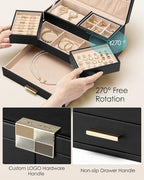Vlando 3 Layer Jewelry Box - Women Jewelry Box with Retractable Tray - Jewelry Organizers with Drawer for Necklaces, Rings, B