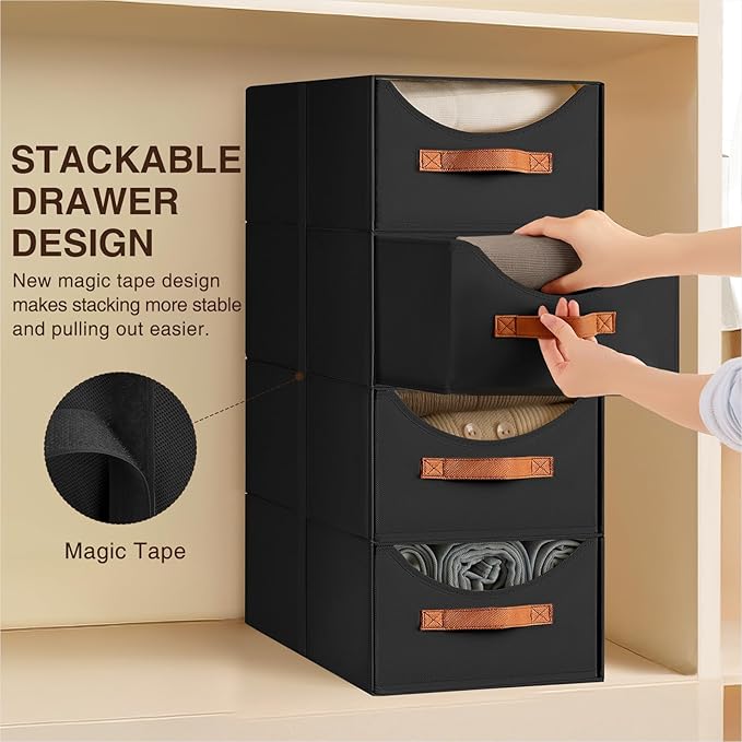 Homsorout Closet Organizers and Storage - Large Stackable Storage Bins with Drawer, Fabric Bins for Organization, Collapsible