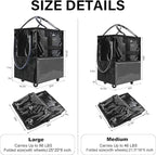 Reusable Grocery Bag On Wheels, 70L Foldable Shopping Rolling Tote Bag with 6 Pockets, Shopping Trolley Cart with Zippered Top & 3-Way Handles, Lightweight for Moving, Camping, Travel, Medium, Black