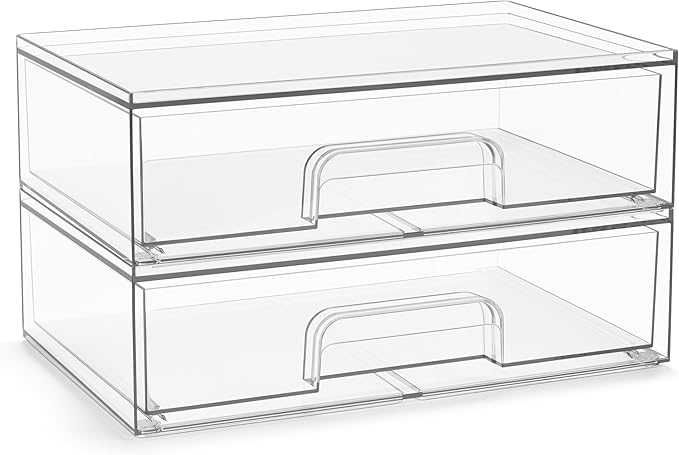 Sorbus Acrylic Storage Containers - 2 Pack, Stackable Storage Bins Set for Bathroom Organization - Clear Acrylic Drawer Organ