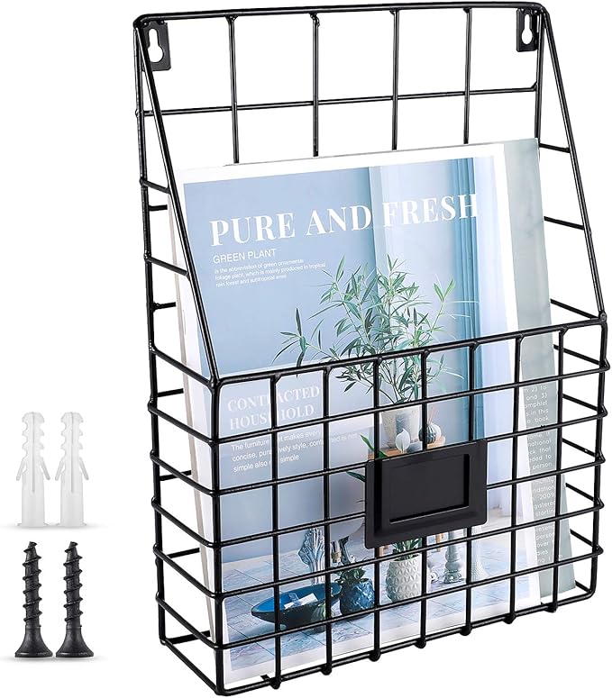 Storage Racks, Metal Wire Wall Mounted Magazine Holder, Wall Hanging Organizer holder for Files, Newspapers, Magazines with T