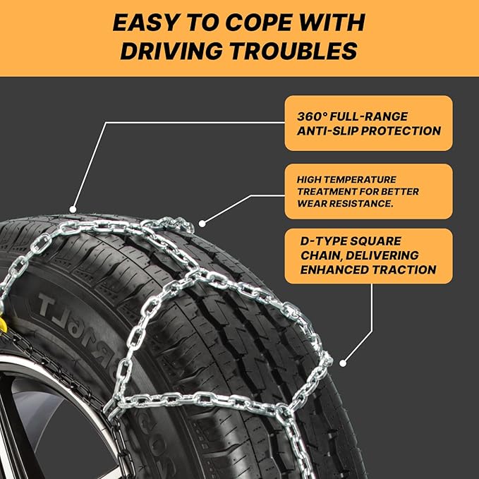 Auto Fixing Snow Chains for Car Tires, Tire Chains for Passenger Cars, Sedan, SUVs, Quick Fit & Easy Installation Snow Tire C