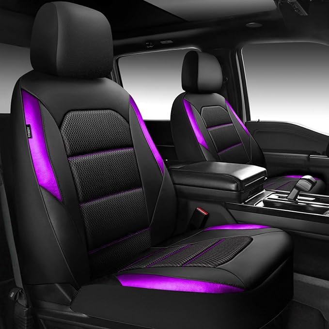 CAR PASS Memory Foam Car Seat Covers,Air Cool Mesh Thick Seat Covers Front Seats,Purple Metal Film Leather Seat Cover for Car