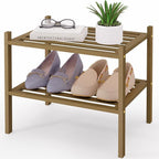 Smiry Small Bamboo Shoe Rack 2-Tier, Stackable Wooden Shoe Organizer for Entryway & Closet, Free Standing Wood Shoe Storage S