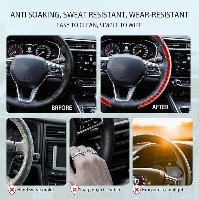 FOAN Steering Wheel Covers, 3PCs Carbon Fiber Anti-Skid Clip on Car Steering Wheel Cover Protector Universal for Most Car, Bl