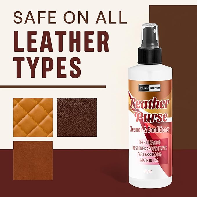 8oz Leather Purse Cleaner & Conditioner – 3-in-1 Spray for Handbags, Designer Bags & Luxury Purses – Deodorizes, Cleans, Cond