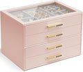 Vlando 4 Layer Jewelry Box for Women, Glass Lid Jewelry Organizer with 4 Drawers for Necklaces Rings Earrings Bracelets - Dar