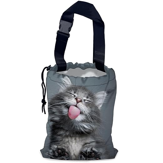 Adorable Cat Car Garbage Bag,Kitten Yawning Waterproof Small Car Trash Bag Hanging Back of Seat,Drawstring Hanging Car Trash Bag with Adjustable Buckle for Car Accessories