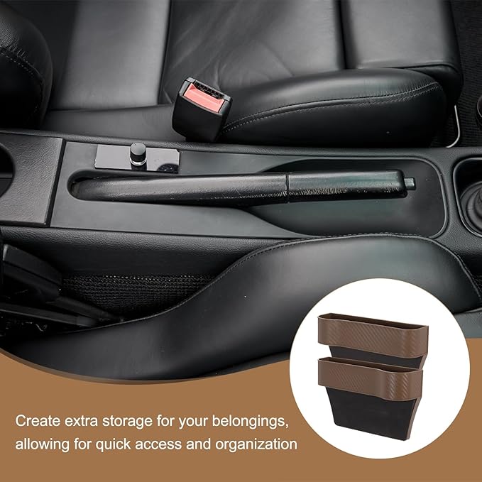 HARFINGTON 2pcs Car Seat Gap Filler Organizer 10.2 x 6.5 x 2.8 Inch PP Universal Car Organizer Storage Box Between Seat and Console (Left+Right) with Cup Holders for Phone Sunglasses, Brown