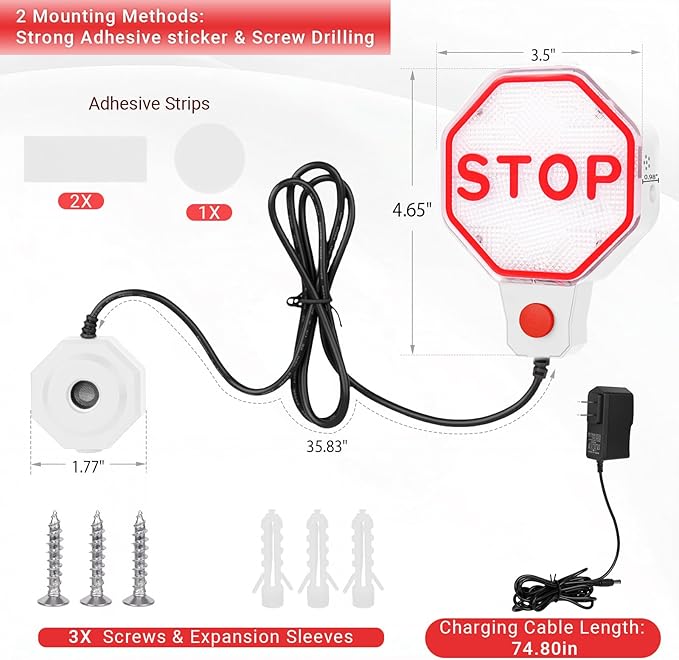 Garage Parking Sensor, Adjustable Garage Car Stop Indicator with Red/Yellow/Green LED Display, Set Stop Distance 6"–6 Ft, Battery (Not Included) or Power Cord Powered (White)