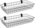 2 Pack Extra Large Slatwall Baskets, 24" x 12" x 4" Slatwall Panel Hanging Wire Basket for PVC Slatwall Ventilated Metal Slat