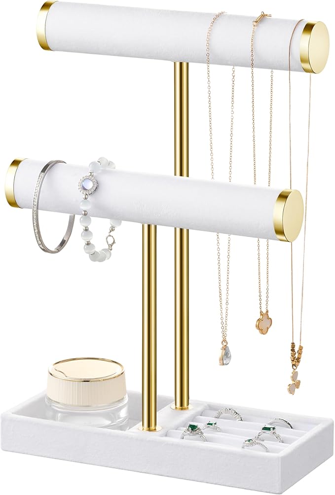 bussdis 2 Tier Bracelet Holder Display - Detachable T Bar White Velvet Bracelet Holder, Jewelry Holder Organizer for Bracelet