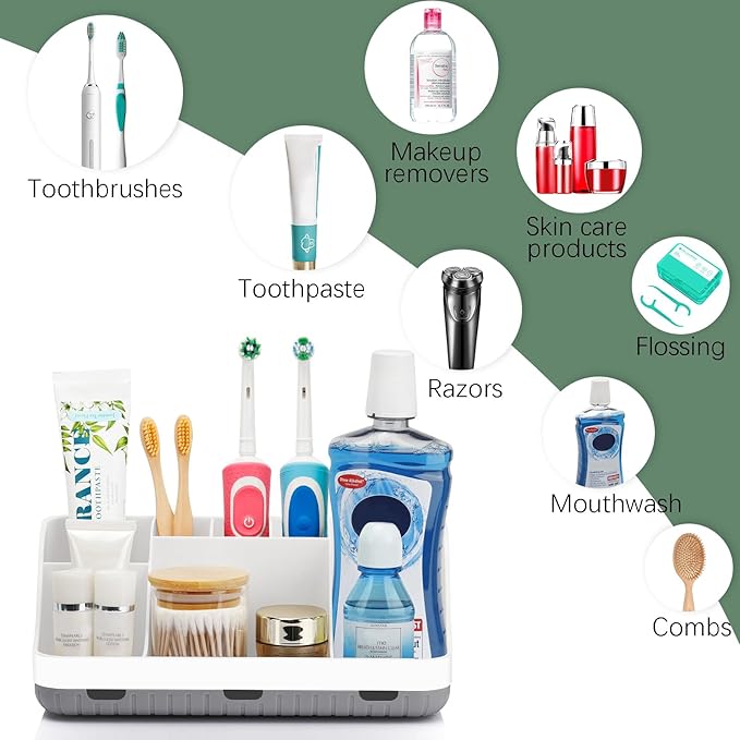 GFWARE Toothbrush Holders for Bathrooms Countertop Organizer - Kids Electric Toothbrush and Toothpaste Holder Detachable 7 Sl