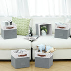 FinishingBo 6-Pack Storage Cubes with Handles & Label Holders Basket, Closet Cube Home Organizer Bins(White/Dark Grey, 10.5*1