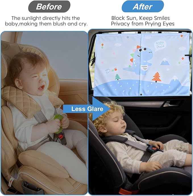 2 PCS Magnetic Car Window Shade for Baby,Easy Installation Side Window Sunshades, Universal Fit for Most Cars Friendly Automotive Interior with Cartoon Patterns -for Baby
