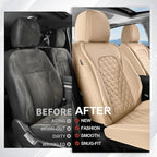 Coverado Full Set Leather Car Seat Covers, Waterproof Faux Leather Seat Covers, Beige Car Seat Protectors, 5 Seats, Universal