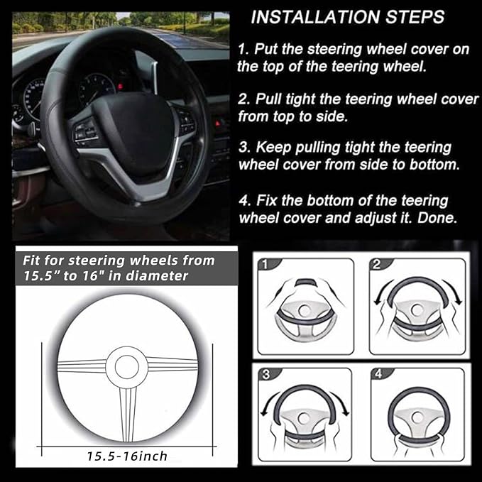 Valleycomfy Microfiber Leather Steering Wheel Cover Large-Size for F150 F250 F350 Ram 4Runner Tacoma Tundra Range Rover Model