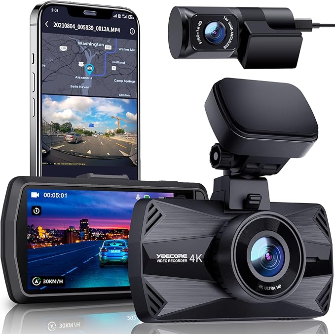 Real 4K Dash Cam Front and Rear, 5.8GHz Wi-Fi GPS, Dual Camera HDR with Top-Level Sensor, 3.3'' IPS Screen, Super Night Visio